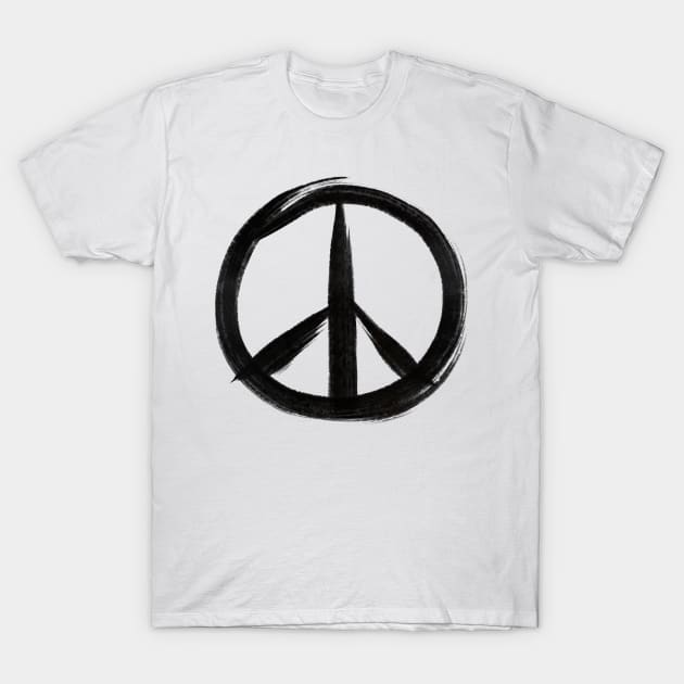 Zen Peace Symbol in black ink T-Shirt by drumweaver